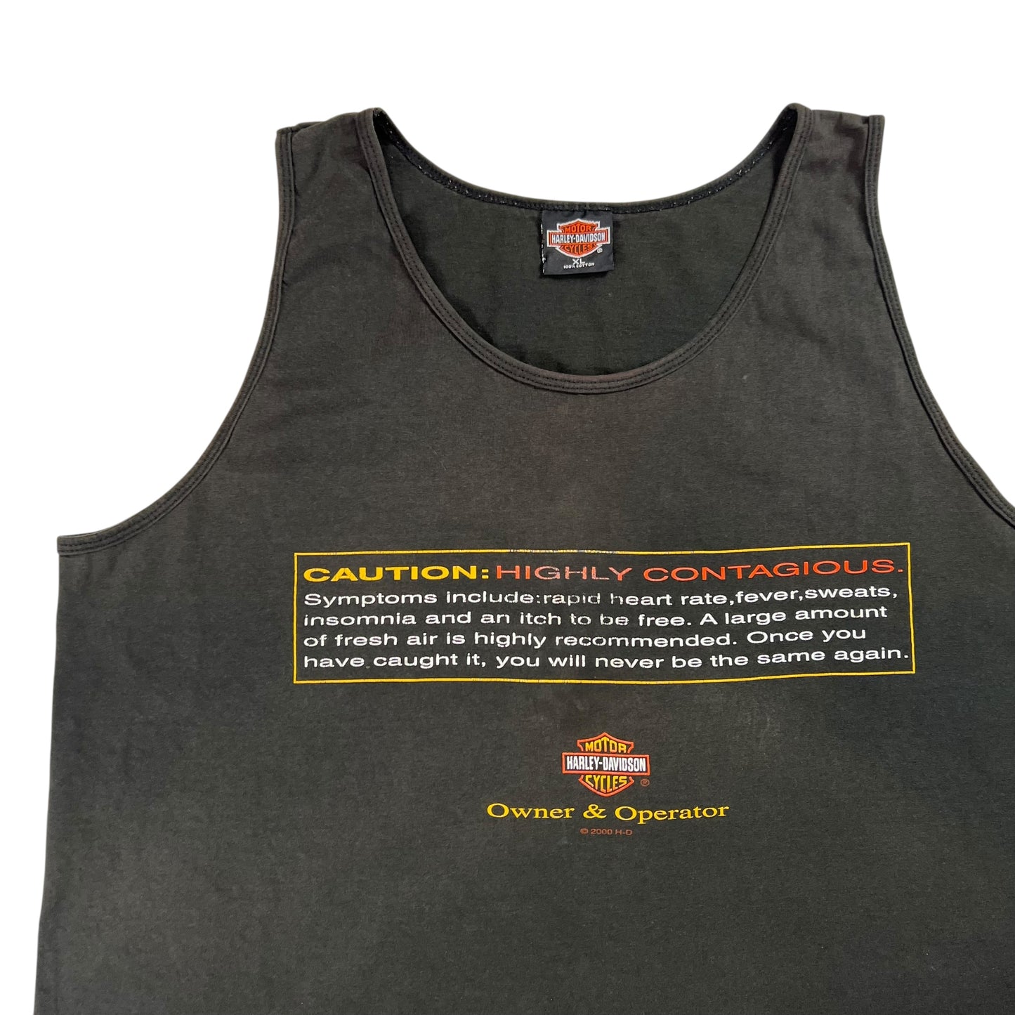 Vintage 2000 Harley Davidson Caution: Highly Contagious faded tank top shirt (XL)