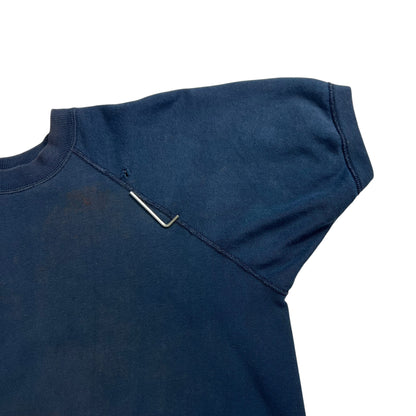 Vintage 1970s navy blue faded worn short sleeve crewneck (L)