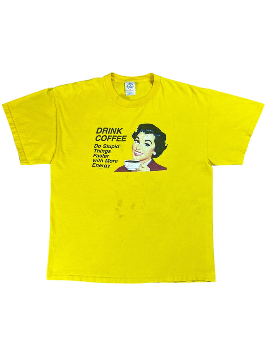 Vintage Y2K Drink Coffee Do Stupid Things Faster With More Energy tee (L)