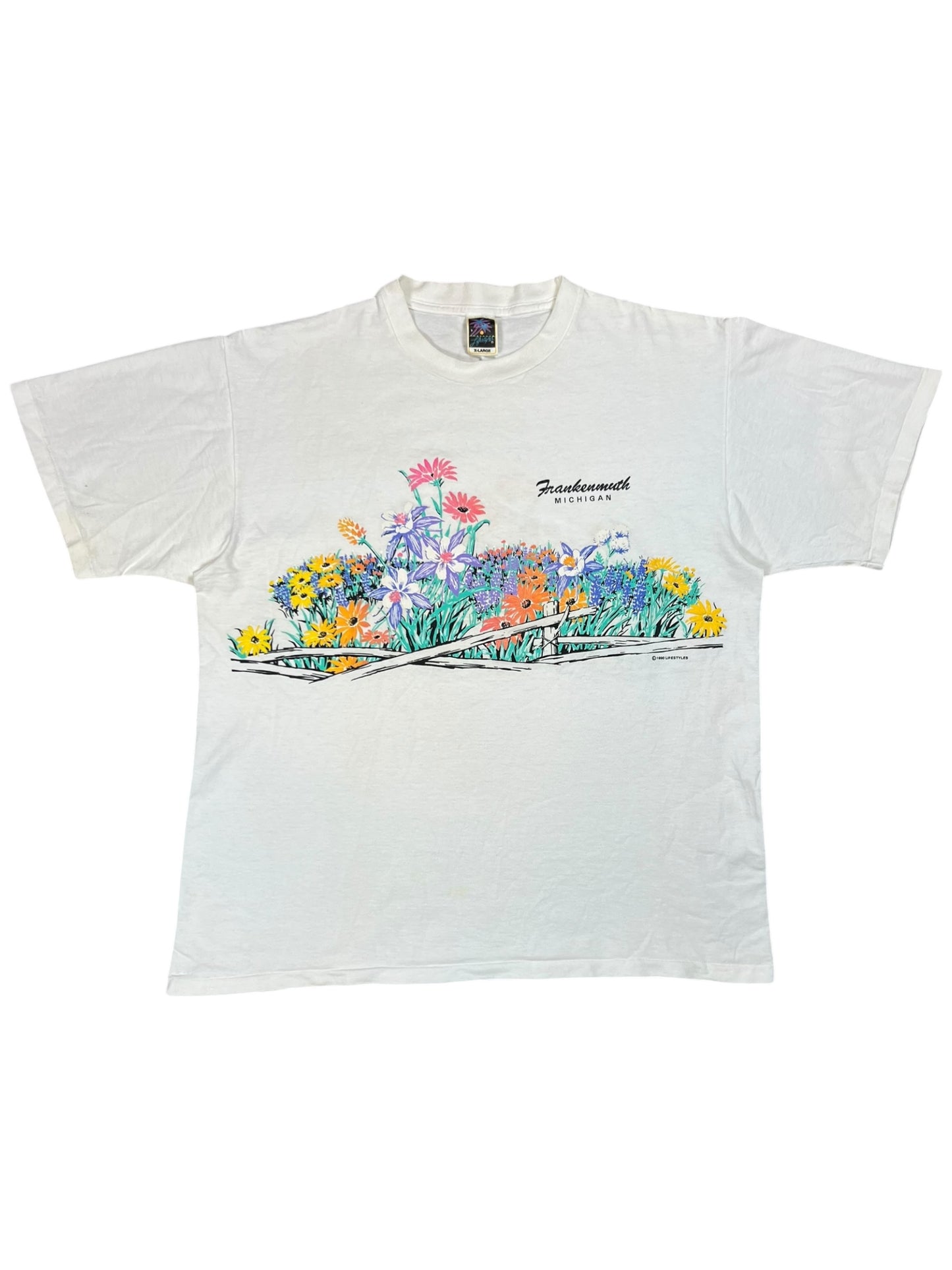Vintage 1990 Frankenmuth Michigan flowers wrap around print tee (XL)