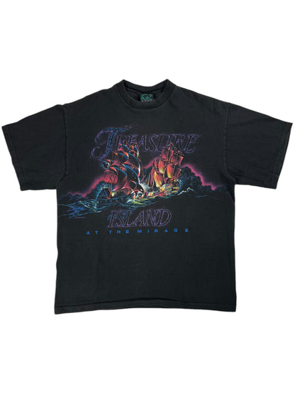 Vintage 90s Habitat Treasure Island Mirage wrap around print tee (L)