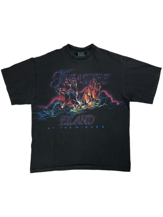 Vintage 90s Habitat Treasure Island Mirage wrap around print tee (L)