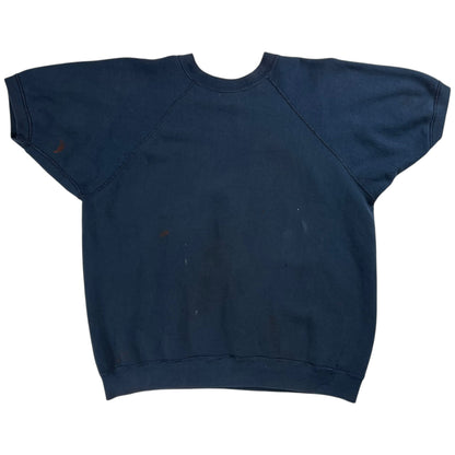 Vintage 1970s navy blue faded worn short sleeve crewneck (L)