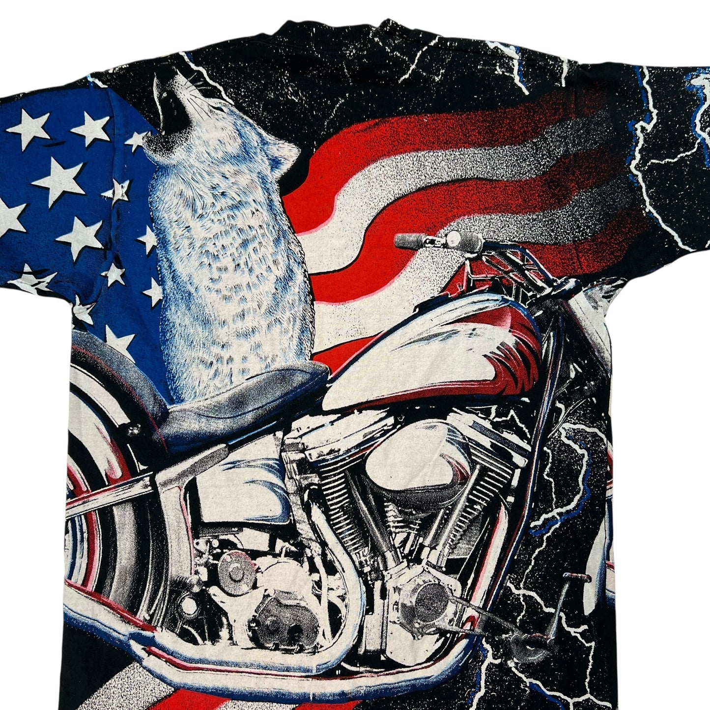 Vintage 1991 American wolf Biker Motorcycle all over print tee (L)