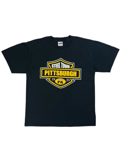 Vintage Y2K Pittsburgh Steel Town Harley parody tee (M)