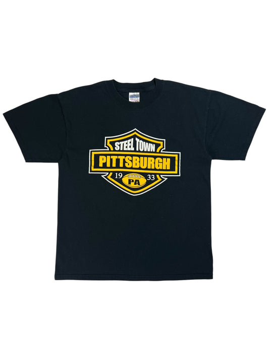 Vintage Y2K Pittsburgh Steel Town Harley parody tee (M)