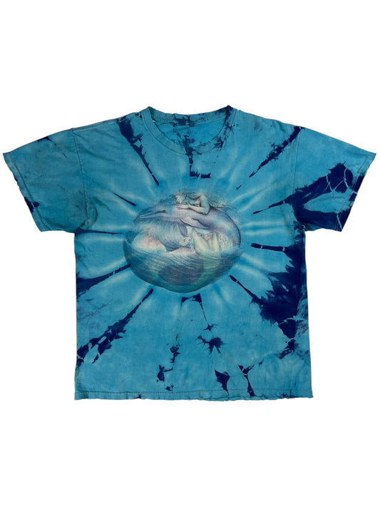 Vintage 90s Dolphin Mermaid tie dye distressed M. Dubois art tee (L)