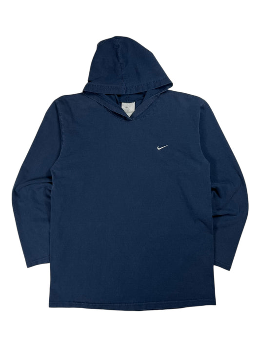 Vintage Y2K Nike mini swoosh navy long sleeve hoodie (M)