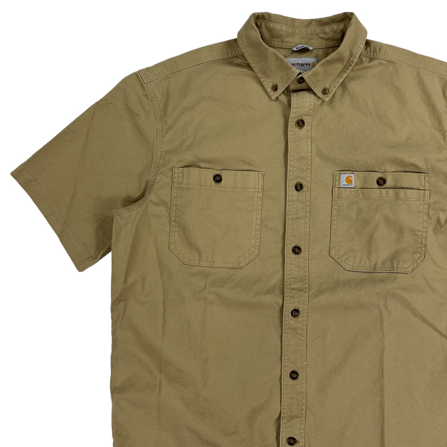 Vintage Y2K Carhartt tan button down work shirt (L)