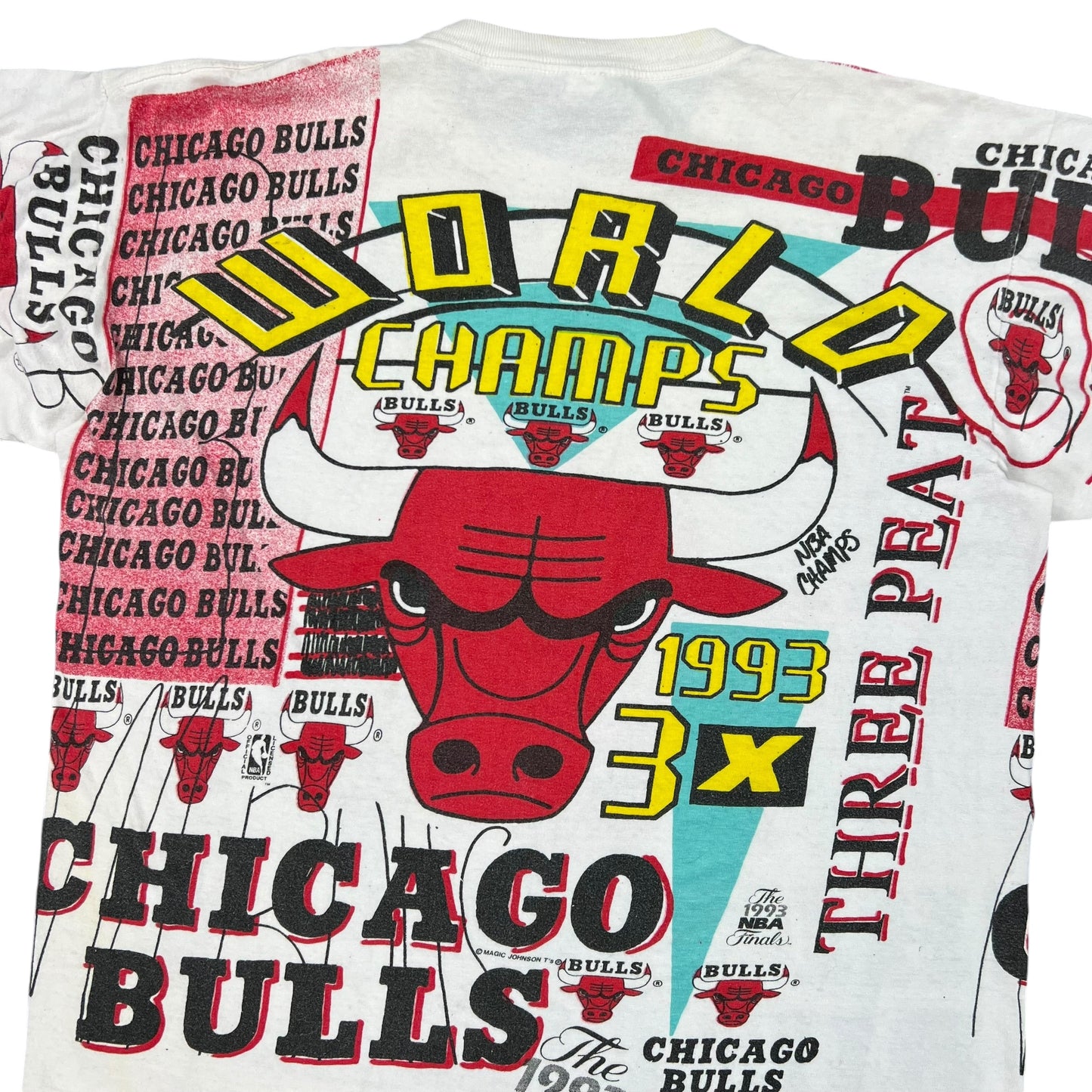 Vintage 1993 Chicago Bulls 3X NBA Champions all over print tee (XL)