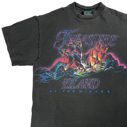 Vintage 90s Habitat Treasure Island Mirage wrap around print tee (L)