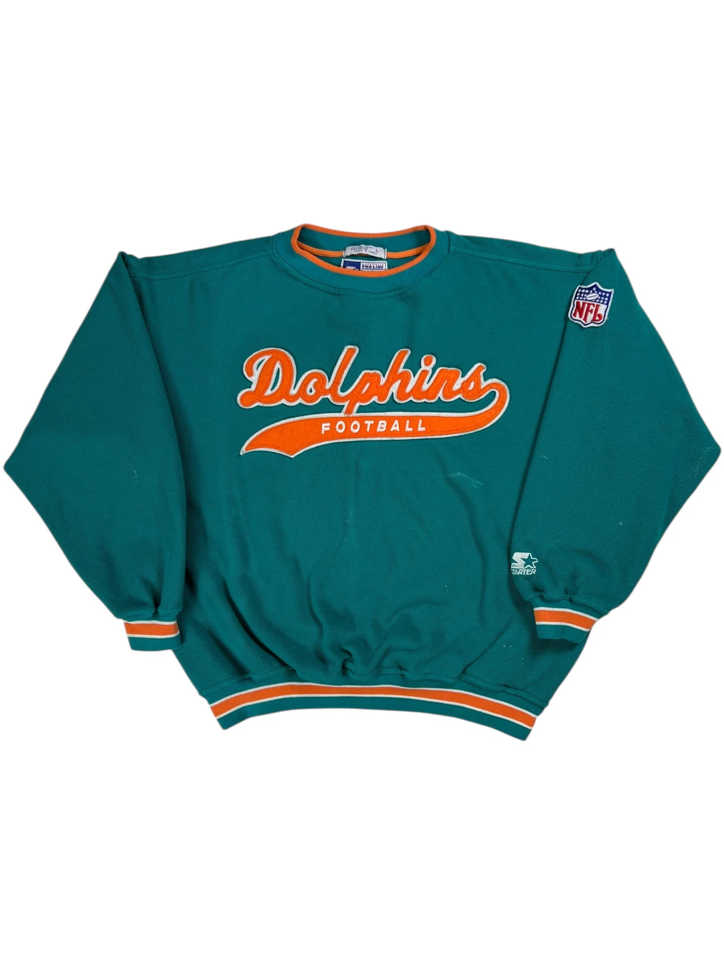 Vintage 90s Starter Miami Dolphins script tail sweep crewneck (L)