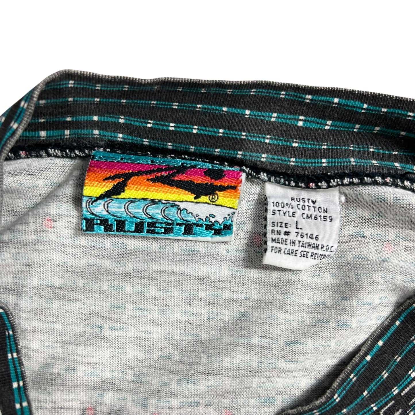 Vintage 90s Rusty Surf wear all over print tee (L)