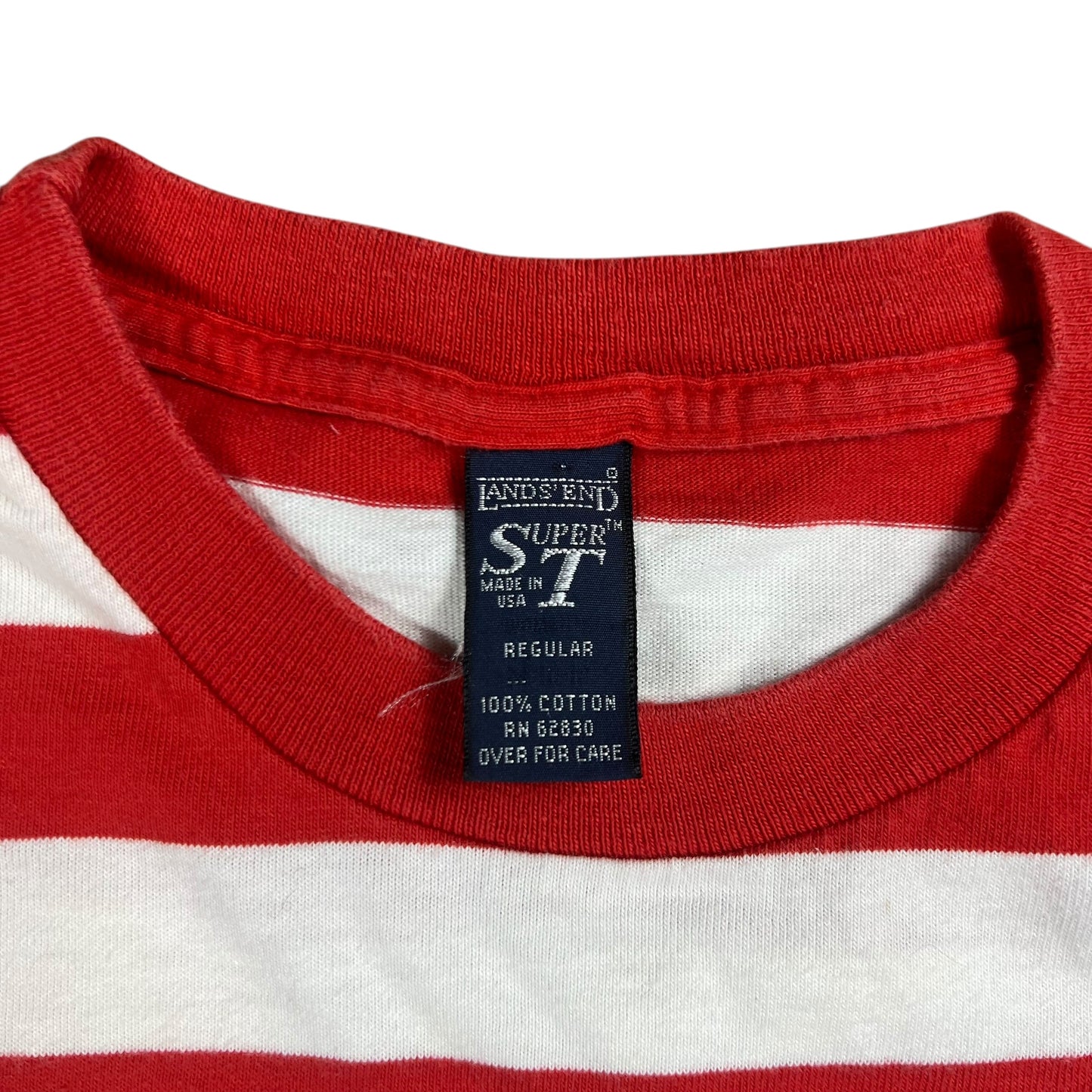 Vintage 90s Lands’ End Super T striped red white pocket tee (S)