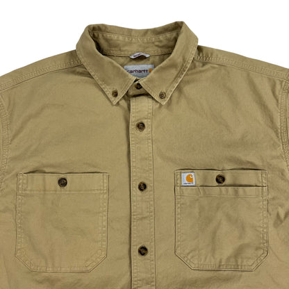 Vintage Y2K Carhartt tan button down work shirt (L)