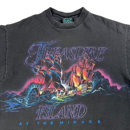 Vintage 90s Habitat Treasure Island Mirage wrap around print tee (L)