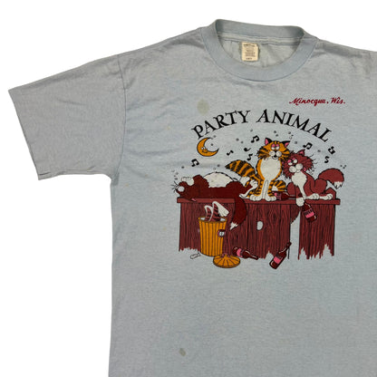 Vintage 80s Party Animal drink cats beer tee (M)