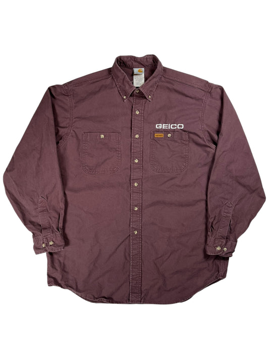 Vintage 90s Carhartt GEICO plum Union made button down shirt (L)
