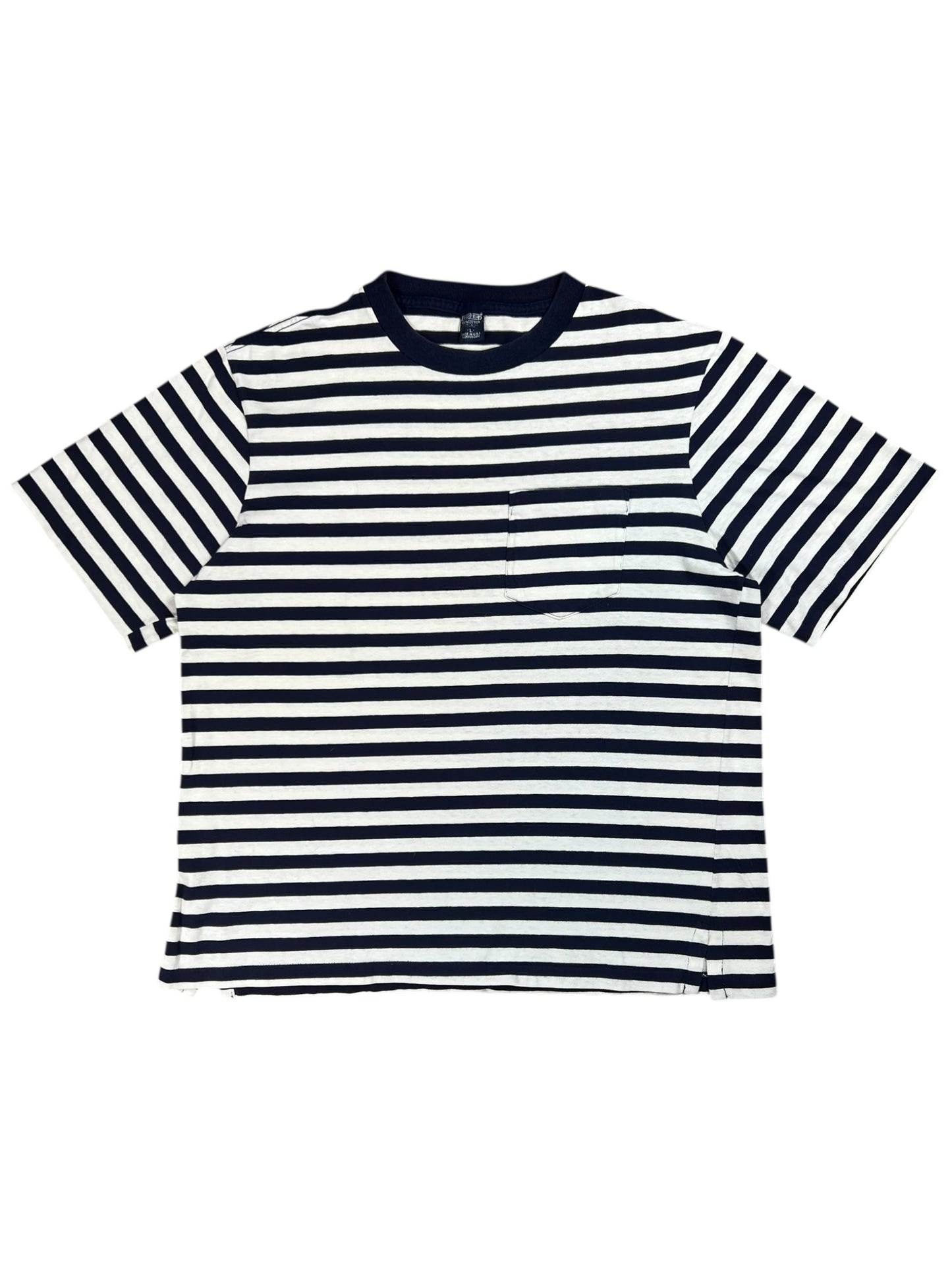 Vintage 90s Lands’ End striped navy white pocket tee (L)