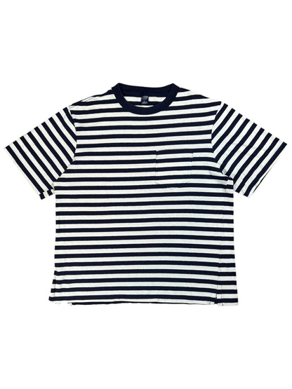 Vintage 90s Lands’ End striped navy white pocket tee (L)