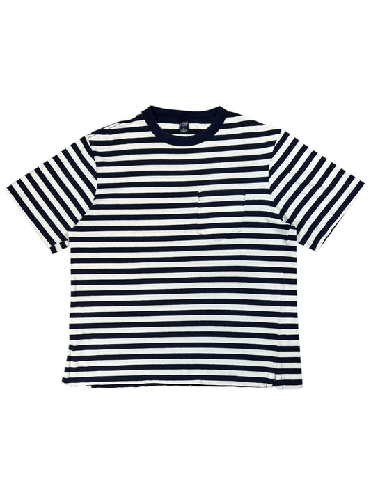 Vintage 90s Lands’ End striped navy white pocket tee (L)
