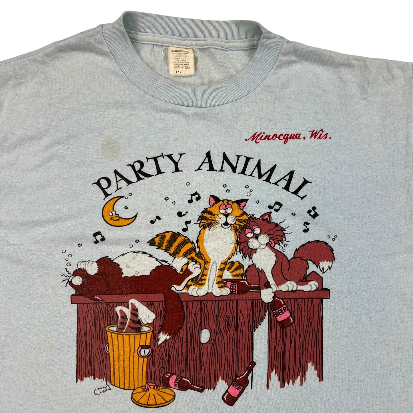 Vintage 80s Party Animal drink cats beer tee (M)