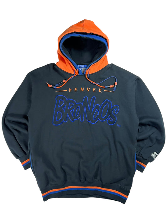 Vintage 90s Starter Denver Broncos double hood bubble graffiti hoodie (L)