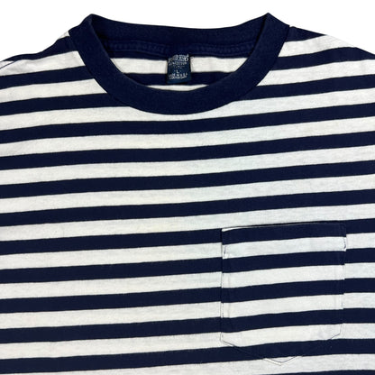 Vintage 90s Lands’ End striped navy white pocket tee (L)