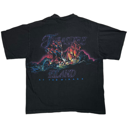 Vintage 90s Habitat Treasure Island Mirage wrap around print tee (L)