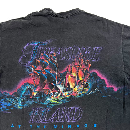 Vintage 90s Habitat Treasure Island Mirage wrap around print tee (L)