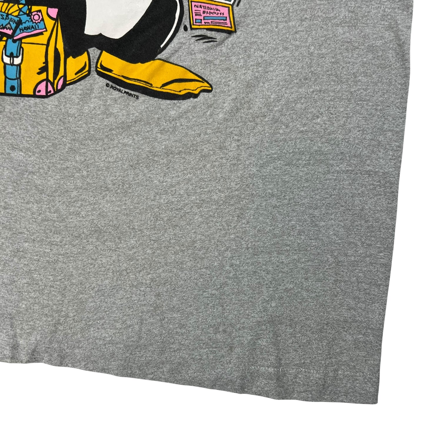 Vintage 80s You Can’t Be Too Rich or Too Cool Penguin ringer tee (L)