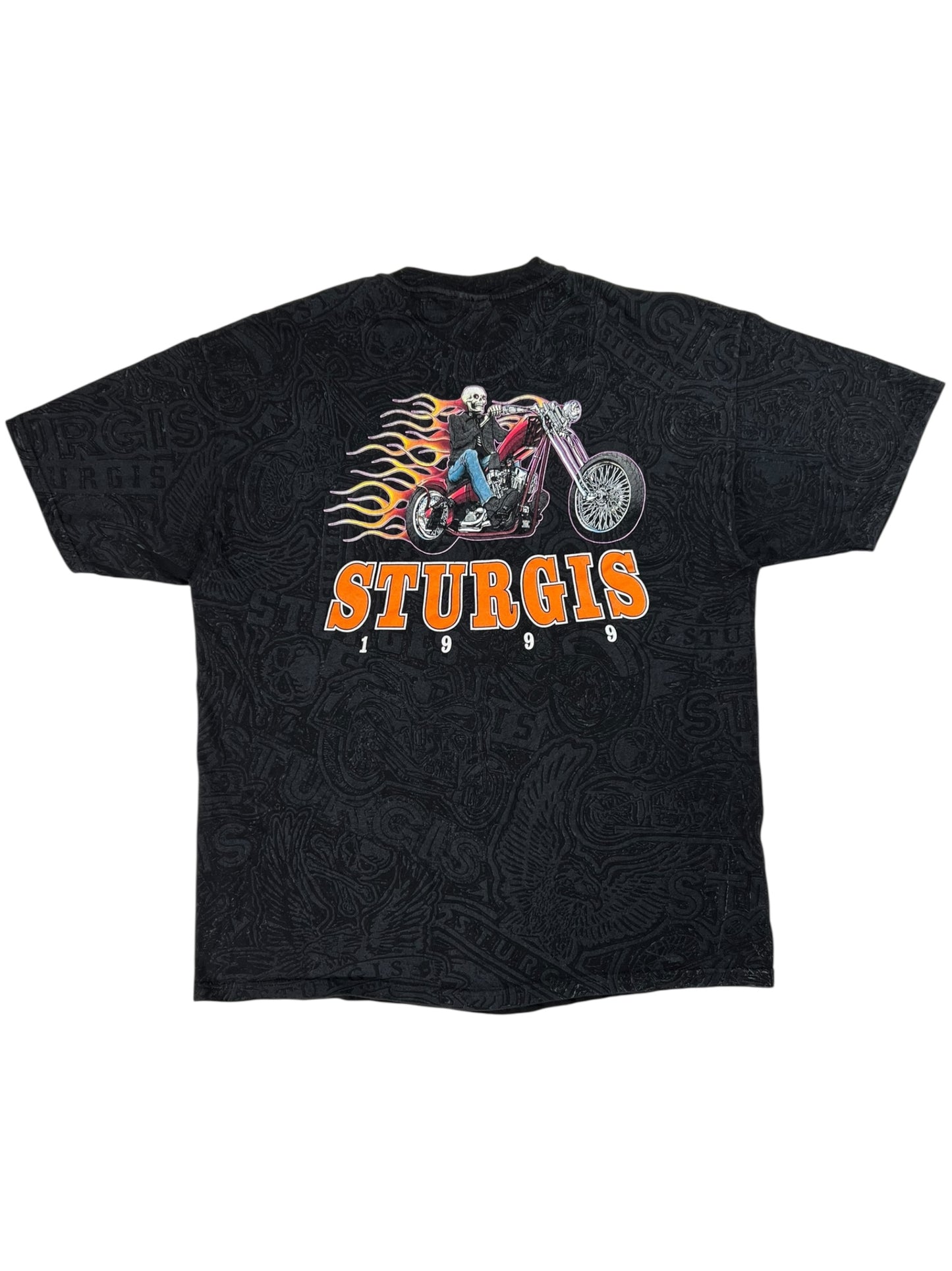Vintage 1999 Sturgis Biker rally Skeleton all over print tee (XL)