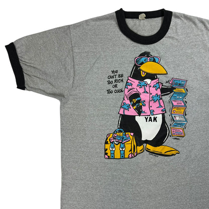 Vintage 80s You Can’t Be Too Rich or Too Cool Penguin ringer tee (L)