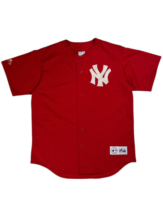 Vintage 90s Majestic New York Yankees red baseball jersey (L)