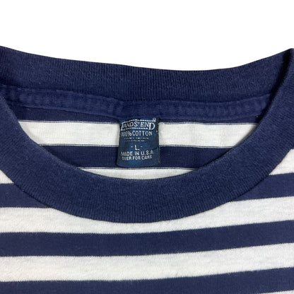 Vintage 90s Lands’ End striped navy white pocket tee (L)