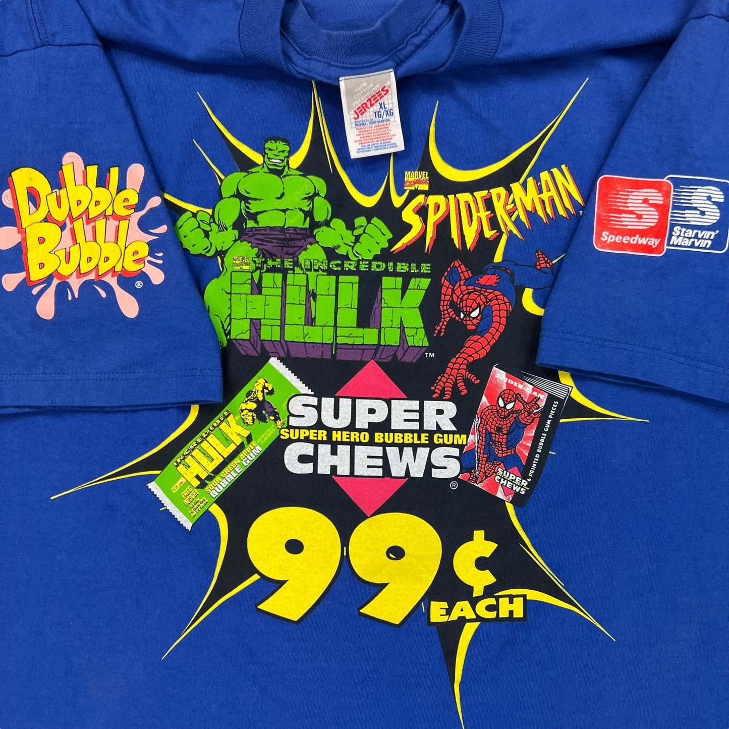 Vintage 90s Marvel Super Chews Hulk Spiderman super hero tee (XL)