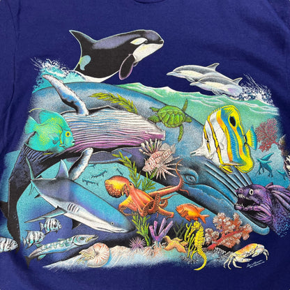 Vintage 1993 Ocean life Sue Wilkinson wrap around nature tee (L)