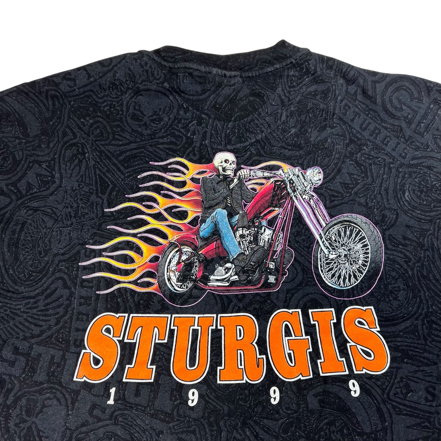 Vintage 1999 Sturgis Biker rally Skeleton all over print tee (XL)