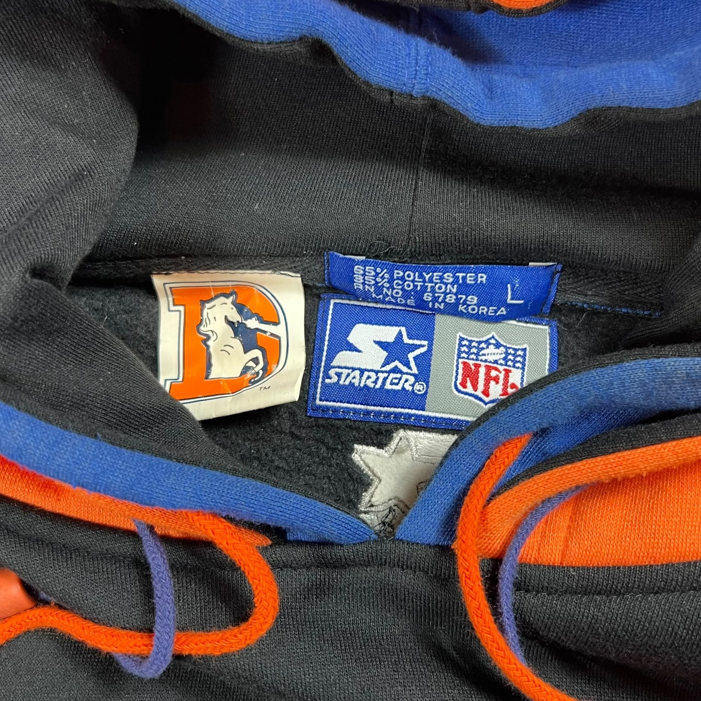 Vintage 90s Starter Denver Broncos double hood bubble graffiti hoodie (L)