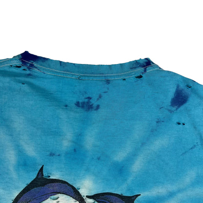 Vintage 90s Dolphin Mermaid tie dye distressed M. Dubois art tee (L)