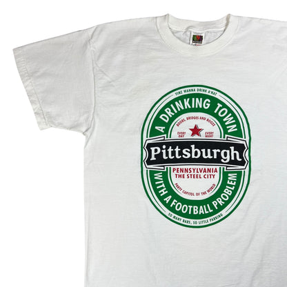 Vintage 90s Pittsburgh A Drinking Town with a football problem Heineken parody tee (XL)