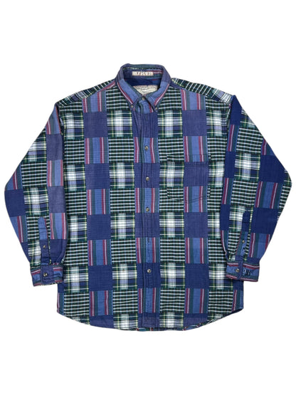 Vintage 90s patchwork flannel madras style button up shirt (L)