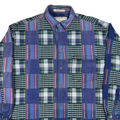 Vintage 90s patchwork flannel madras style button up shirt (L)