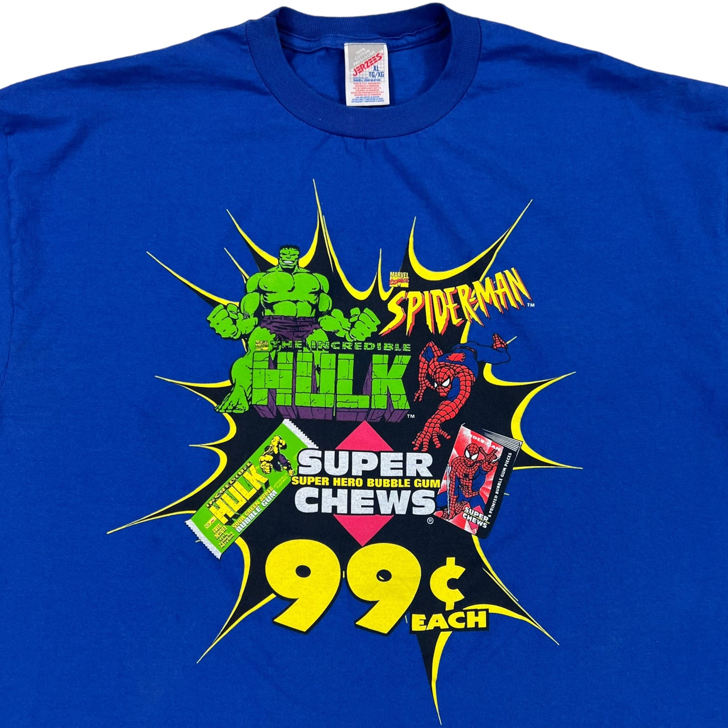 Vintage 90s Marvel Super Chews Hulk Spiderman super hero tee (XL)