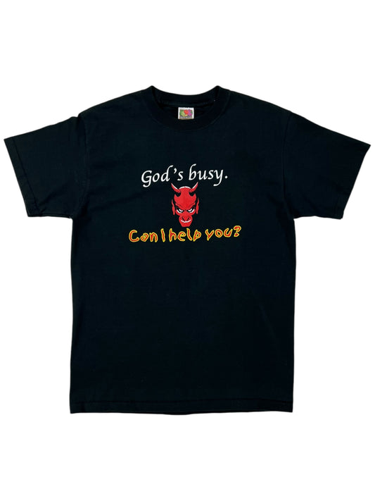 Vintage Y2K God’s Busy. Can I Help You? Devil tee (M)