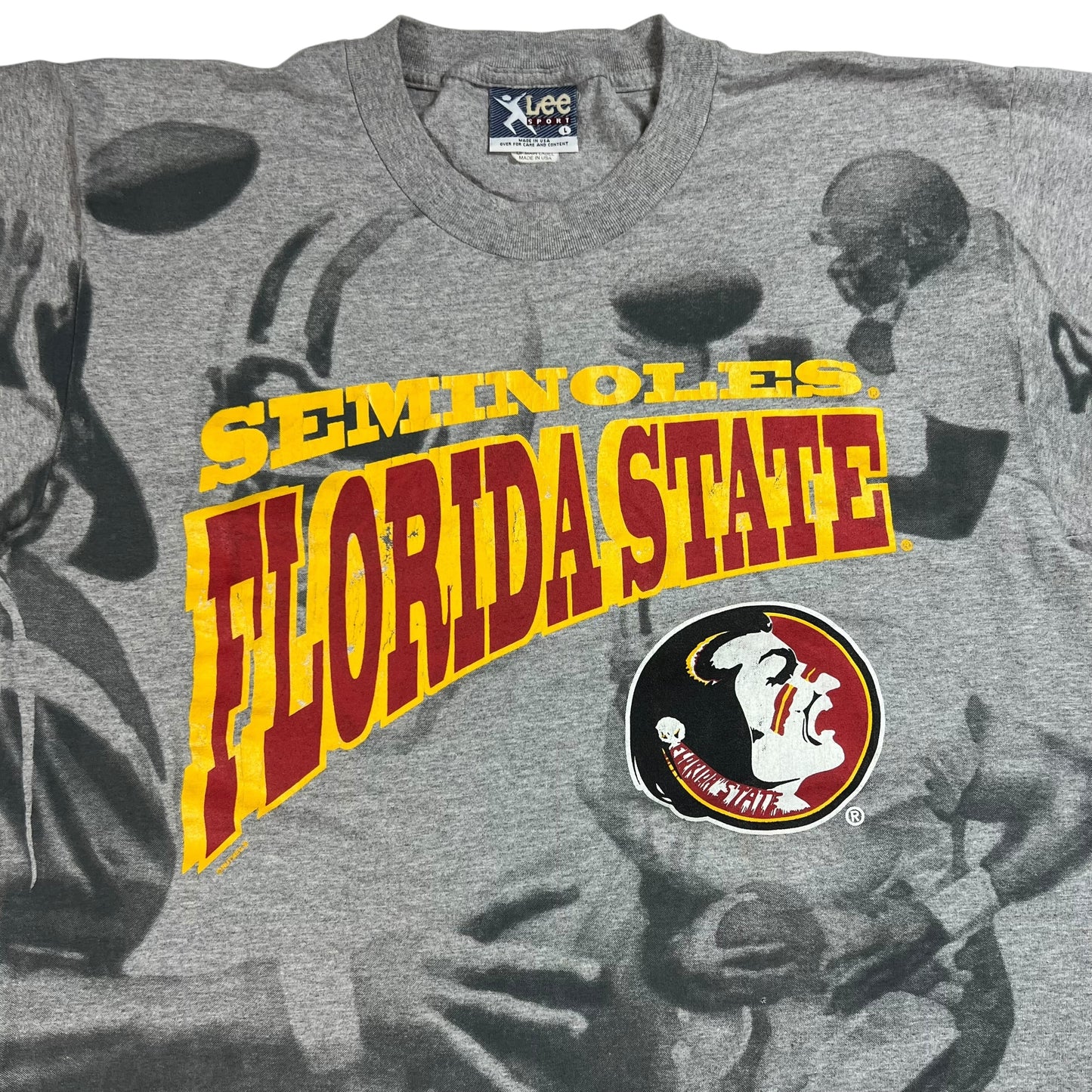 Vintage 90s Florida State University Seminoles football all over print tee (L)