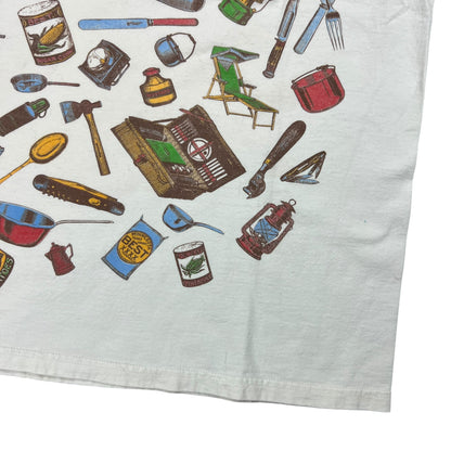Vintage 90s Ah, Camping A Great excuse to eat beans and stop shaving all over print tee (XL)
