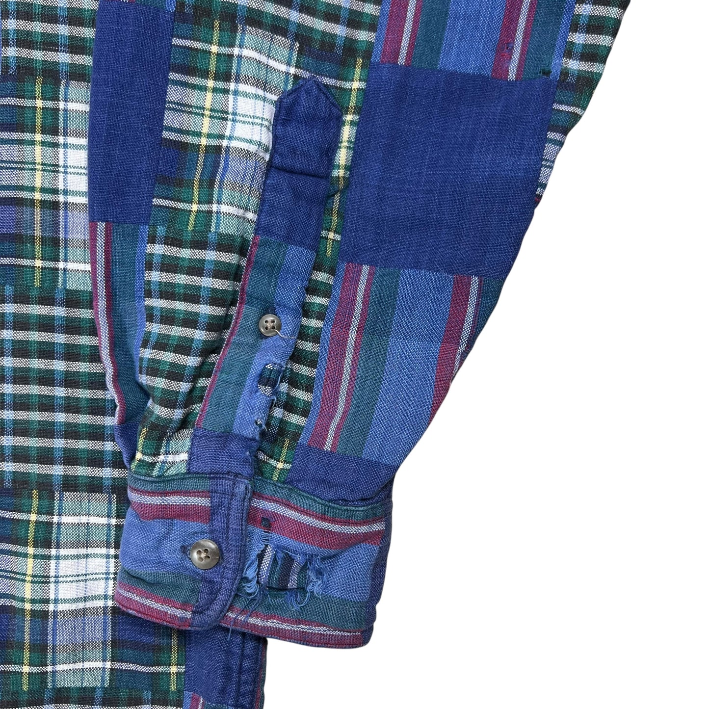 Vintage 90s patchwork flannel madras style button up shirt (L)