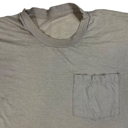 Vintage 80s single stitch selvedge beige faded pocket tee (L)