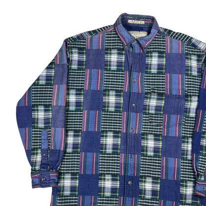 Vintage 90s patchwork flannel madras style button up shirt (L)